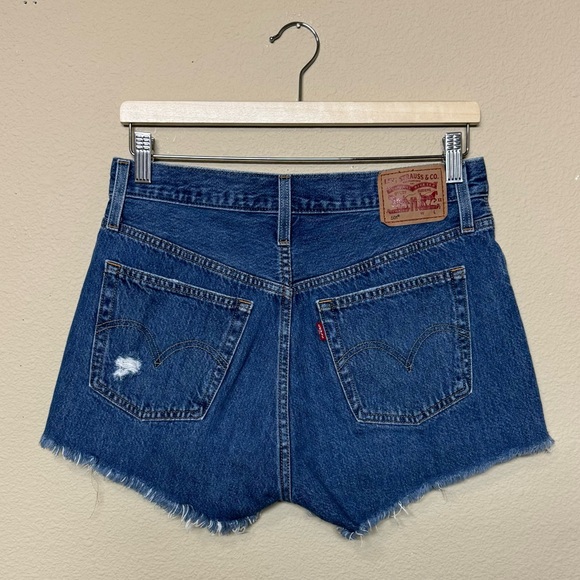 Levi's 501 shorts women 28 high rise button fly denim cut off jeans blue - Picture 2 of 10